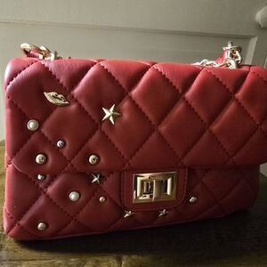 Aldo Red and Gold Quilted Shoulder Bag with Chain Strap
